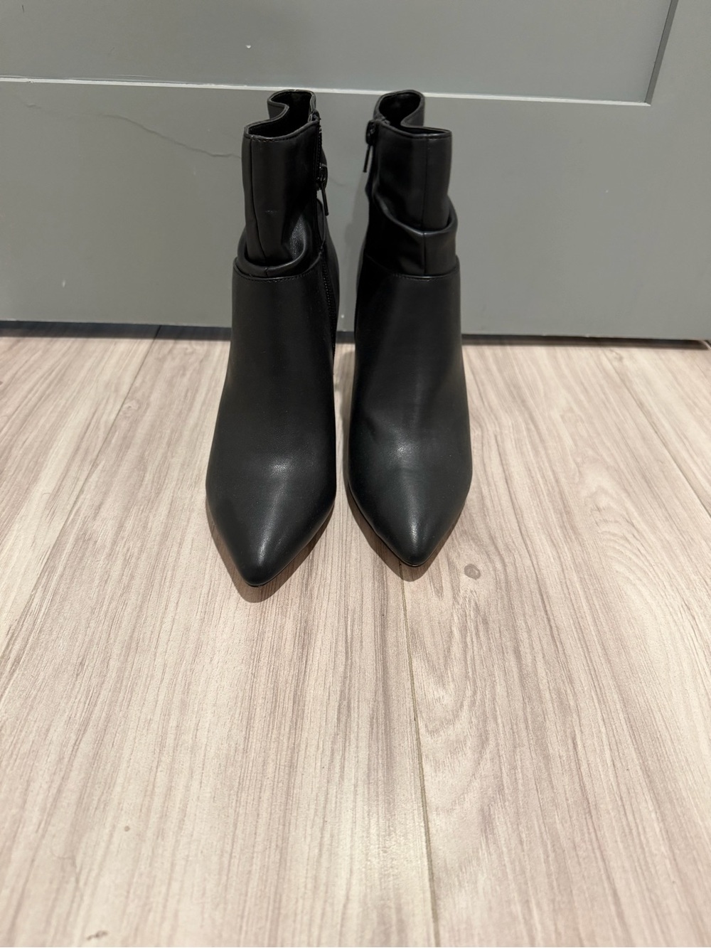 XOXO Sleek Black Pointed Ankle Booties with Side Zipper
